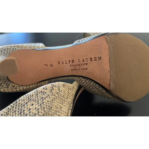 RALPH LAUREN PURPLE COLLECTION LIZARD D'ORSAY PEEP TOE HEELS 37 - Picture 7 of 10
